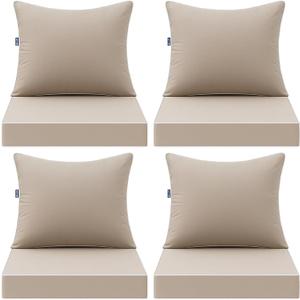 MIULEE Beige Outdoor Seat Cushion 22x22 Inch Set of 4 Waterproofing & 3 Year Fade Resistant Deep Seat and Back Cushion for Patio Furniture Chair Sofa Couch with Handle and Adjustable Straps