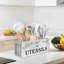 Suli Extra Large Kitchen Utensils Holder with 4 Compartments, Wooden Utensil Organizer for Kitchen Countertop, Farmhouse Decor, Rustic Cooking Utensil - White grain