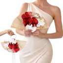 Novabright Wedding Fan Bouquet for Bride, Hollow Wooden Fan Artificial Orchid Bouquet with Pearl Tassel for Wedding Ceremony Party Church Bridesmaid