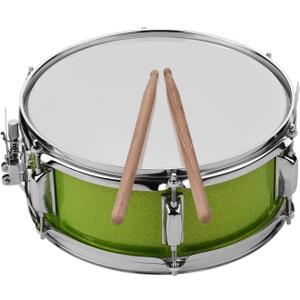12 Inch Snare Drum Head with Drumsticks Shoulder Strap Drum Key for Student Band (Green)