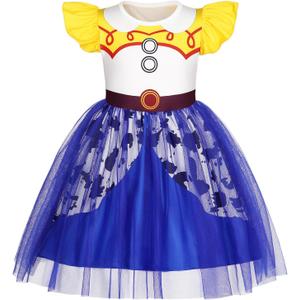 HenzWorld Girls Cowgirl Costume Toddler Princess Dress Halloween Role Play Clothes for Kids Cowgirl Dress for Birthday Gift, 4T