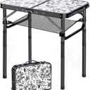Outdoor Side Table, Portable 3 Adjustable Height Small Outdoor Folding Table, Aluminum Foldable Patio Side Tables for Outside Indoor, Plant Stand Coffee End Table for Pool, Porch,Garden, Balcony, Toile De Jouy