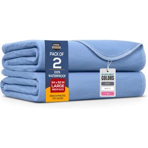 Utopia Bedding Washable Underpads 34" x 52" (Pack of 2), Waterproof Reusable Heavy Absorbency Incontinence Bed Pads for Adults, Kids, Elderly and Pets, Bedwetting Pads for Sofa and Couch (Blue)