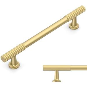 Amerdeco 10 Pack Brushed Gold Cabinet Pulls 5 Inch(128MM) Hole Centers Kitchen Cabinet Handles Hardware Kitchen Handles for Cabinets Cupboard Handles Drawer Pulls ZH0071