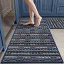 Kitchen Rugs Sets of 2-Non Slip Kitchen Mats for Floor-Thick Stain Resistant Vintage Kitchen Floor Mat Runner Carpet for Hallways Entryway Laundry Room WashableNavy Blue 20"x47"+20"x32"