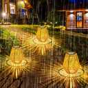 VIHOSE 4 Pack Solar Lanterns, Rattan Hanging Solar Lights with Handle Outdoor Waterproof, Outdoor Lamp Lights Decoration for Patio Porch Garden Pathway Yard Trees Lawn (Square)