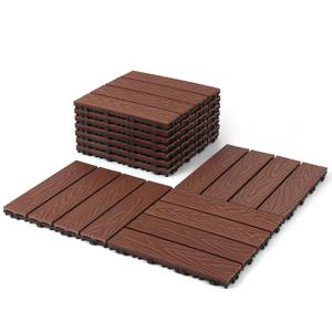 Composite Interlocking Deck Tiles Outdoor, 12"x12" Waterproof Decking Tiles Outdoor, Wood Grain Outdoor Deck Tiles for Patio Balcony Poolside, Waterproof Decking Tiles, 8 Pack, Light Coffee Color