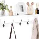 SMIBUY Coat Hooks with Shelf Wall-Mounted, 29.2 Inch Entryway Coat Rack for Wall, Bamboo Hanging Shelf with 5 Double Metal Hooks for Bathroom, Bedroom, Kitchen, Living Room (White + Black)