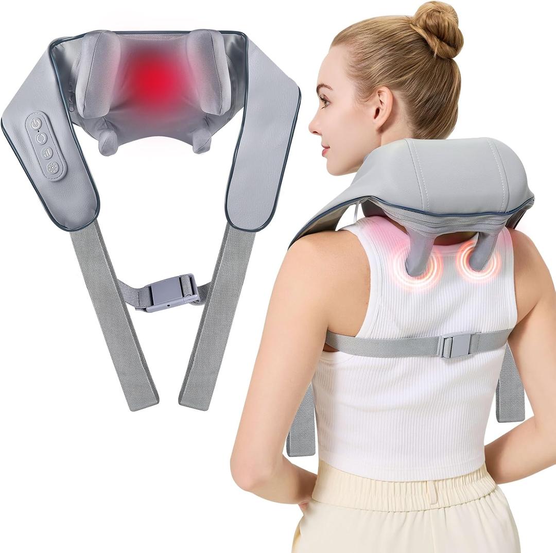 4D Wireless Deep Tissue Kneading Neck Massager with Heating Function, Shiatsu and Shoulder Massage Pillow,Back and Leg Pain Relief, Body Muscle Pain Relief