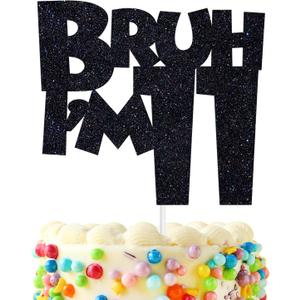Bruh I'm 11 Cake Topper, It's My Birthday Bro, Cheers to 11 Years/Hello Eleven for Big Brother, Happy 11th Birthday Party Decorations Supplies for Kids Boys, Black Glitter