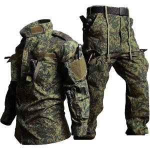 Russian Camouflage Tactical Suit, Men's Tactical Trouser Combat Jacket Suits, Windproof Spring and Autumn Coat, for Airsoft Paintball Hunting Outdoor, XX-Large