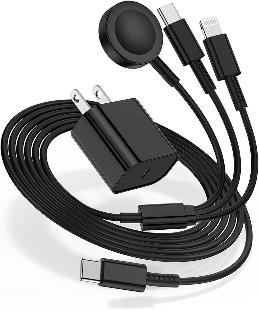 for Apple Watch Charger Fast Charging,3 in 1 Multi Chargers Cable with 20W USB C Charger, iWatch Charger Cord 6FT for iWatch Series Ultra2/SE/10/9/8/7/6/5/4/3/iPhone 15 16 Pro Max/14/13/12/11(Black)