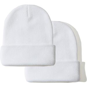 NPJY Unisex Beanie for Men and Women Knit Hat Winter Beanies (2 Packs White)