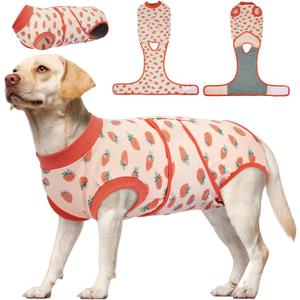 Kuoser Dog Recovery Suit for Female Male Dogs, Post-Surgery Bodysuit for Spay Neuter, Dog Onesie After Surgery, Anti-Licking Pet Surgical Recovery Suit, PinkStrawberry XL (Back:20.1-24.8'', Weight:42-75 Lb)