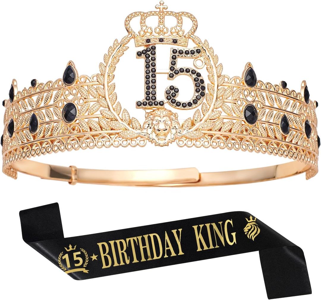 Birthday King Crown and Sash, Gifts for Men. Birthday Party Decoration for Men (Gold-15)