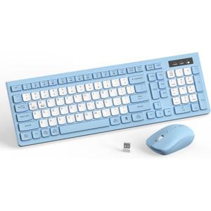 Wireless Keyboard and Mouse Combo, Full-Sized Wireless Keyboard and Adjustable DPI Mouse, 2.4GHz USB Receiver, Silent Keyboard and Mouse for PC, Windows, MAC, Desktop, Laptop(Sky Blue-B)