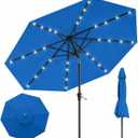 10FT Solar Lighted Patio Umbrella, Outdoor Table Market Umbrellas with Push Button Tilt and Crank, 32 LED Lights, 8 Sturdy Ribs, UV-Resistant for Deck, Garden, Pool