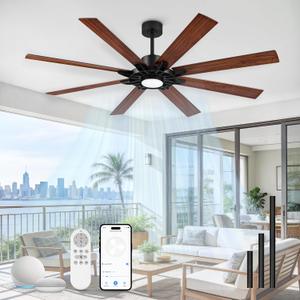 72 Inch Ceiling Fan with Light,Smart Ceiling Fan with Alexa Control,Large Black Indoor Outdoor Ceiling Fan,Modern Quiet Fan with Dual Finish 8 Blades for Living Room,Patio, ZCCF05BK-72