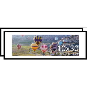 JCJMY 10x30 Picture Frame with 8x24 Mat Set of 2, Display Photo 8x24 with Mat or 10 x 30 Without Mat, Wall Hanging Large 10 by 30 Poster Frame with Plexiglass, 2 Pack, Black