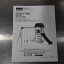 Backyard Discovery Buckley Hill Cedar Wood Swing Set with Wave Slide, Play Deck, Rock Wall Ladder, Belt Swings, Chalkboard, Canopy Roof, Outdoor Playset (Green)