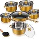 CALLARON Stainless Steel Cookware Set, 6 Piece Pots and Pans Set, Nonstick Cooking Utensils, Stockpots & Saucepans with Lids, Includes Saucepan & Stockpot for Everyday Home Use, Gold, 44.50X24.00X5.50CM