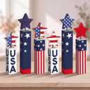 Tradder 6 Pcs 4th of July Table Decor Patriotic Wooden Red White Blue Firework Decor 250th Anniversary Independence Day Memorial Day Wood Sign Centerpieces Tiered Tray Decoration for Home Office Table
