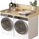 Piskyet Washer Dryer Countertop,2- Tier Laundry Countertop with Edge Rails,27.5" Depth x 54" Wood Countertop,Laundry Machine Topper for Laundry Room Organization and Storage(Natural Wood Color)