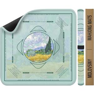 Mahjong Mat 31.5 Inch Square - Non-Slip Durable Table Cover for Mahjong/Card/Domino Games, Rolled Shipping with Storage Pockets & Noise Reduction, Premium Gift for Women(Golden Field)
