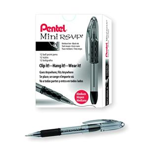 Pentel BK91MNA-A Pentel Mini R.S.V.P. Stick Ballpoint Pen, Translucent Brl, Black Ink, Med Pt, Pack of 11