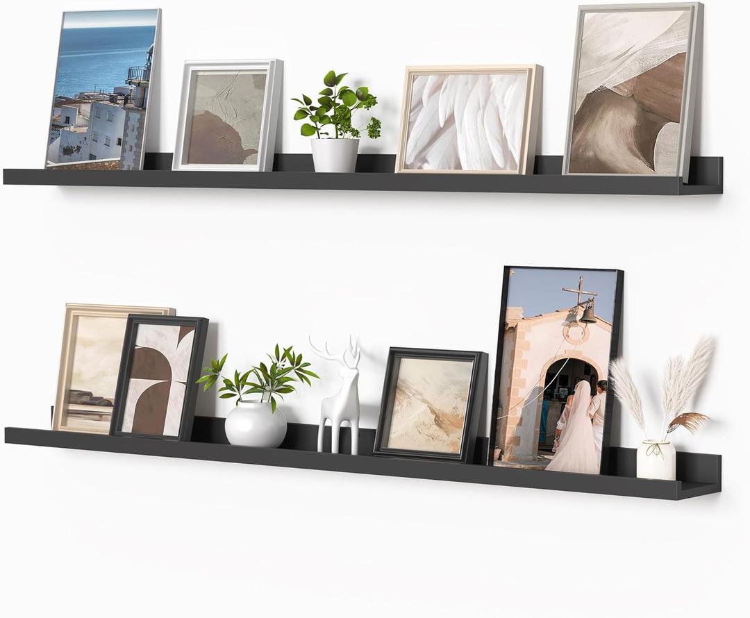 Picture Ledge Shelf, Floating Shelves Set of 2, 48 Inches Picture Shelf for Wall with Ledge, Kids Bookshelf Wall Mounted for Living Room Bedroom Decor Books Photo Frames, Black