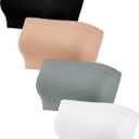 Geyoga 4 Pieces Strapless Bandeau Bra, Seamless Bralettes Stretchy Non Padded Bandeau Tube Top Bra for Women (Small, Black/Beige/Grey/White)