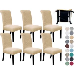 SPRINGRICO 6 Pack Dining Room Chair Covers with seat Belt, Stretch Parsons Chair Slipcover Washable Kitchen Dining Chair Cover Removable Seat Protector Set of 6, 
S1- Sand