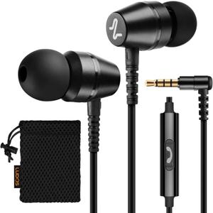 LUDOS OMNITONE Wired Earbuds in-Ear Headphones, Earphones with Microphone, 3.5 mm Jack Corded Ear Buds, Videoconference for iPhone, Samsung, Computer, Laptop, Kids, School Students (Black)