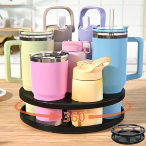 Water Bottle Organizer for Stanley 40 Oz with Handle,360Rotatable for Stanley Cup Holder,Water Bottle Organizer for Various Styles14/ 20/30oz,Tumbler Cup Holder for Cabinet,Black
