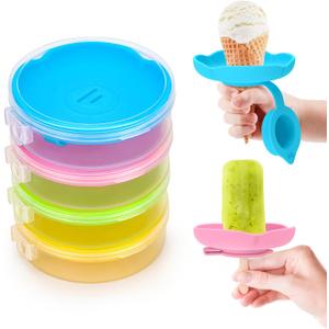 MORLIKE Silicone Popsicle Holders with Travel Case, Mess Free Ice Cream Cone Holders for Kids to Manage Melting Frozen Treats, Reusable & Dishwasher Safe Popsicle Drip Catcher for Party Home (4 Pack)