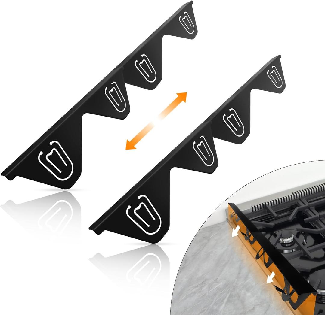 Stainless Steel Stove Gap Covers (2 Pack), Upgraded Version, Stove Gap Filler, Range Trim Kit for Kitchen Counter, Heat Resistant, Adjustable Length 13.8 to 27.5, Width1.3 (Round Edge - Black)