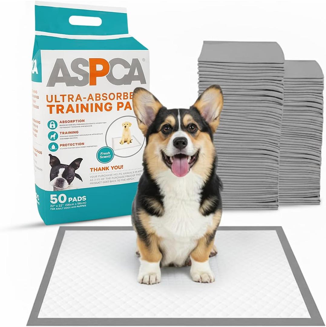 ASPCA - Scented Puppy Pads Extra Absorbent Dog Training Pads for Cats & Dogs Leak-Proof Layers Odor Control & Quick-Dry Non-Slip & Tear-Resistant Travel Friendly Pack of 50 Size 22" x22'