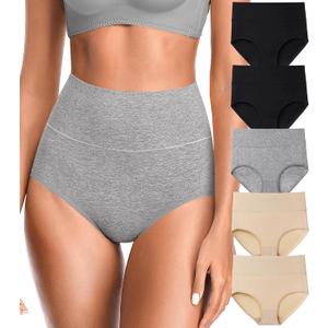 OLIKEME High Waisted Underwear for Women Tummy Control Full Coverage Cotton Ladies Panties Soft Stretch Briefs (3X-Large, Multicolora-5 Pack)