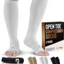Doctor's Select 3 Pairs Copper Toeless Compression Socks Women & Men - 20-30 mmHg Open Toe Compression Socks Knee High Women, Black/White/Tan - 3 Pairs, 4X-Large
