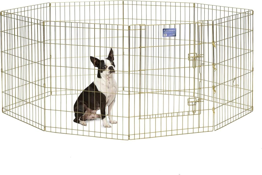 MidWest Homes for Pets Folding Metal Puppy/Dog Exercise Pen, Indoor/Outdoor Playpen with Door, 16 Sq Feet of Play Space, 30-Inches Tall, Gold Zinc