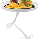 Adjustable Food Tray for Car, 360 Swivel Non-Slip Car Food Table for Drinks and Snacks, 8.7 Inches Diameter Swivel Car Clip Type Tray for Eating, Universal Car Accessories (White)