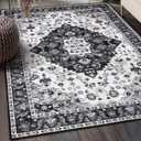 Amearea Vintage Design Area Rugs for Living Room, 4x6 Machine Washable Floral Collection Traditional Bedroom Rug, Low Pile Cute Kids Room Print Carpet, No Slip Office Kitchen Home Decor, Black