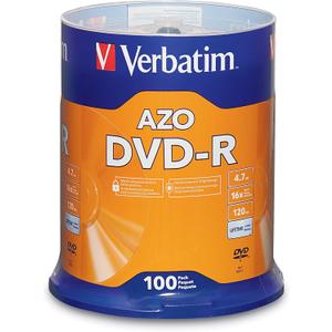 Verbatim DVD-R Blank Discs AZO Dye 4.7GB 16X Recordable Disc - 100 Pack Spindle Frustration Free Packaging