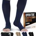 Doctor's Select 3 Pairs Copper Toeless Compression Socks Women & Men - 20-30 mmHg Open Toe Compression Socks Knee High Women (Medium, Black/Tan/Navy - 3 Pairs)