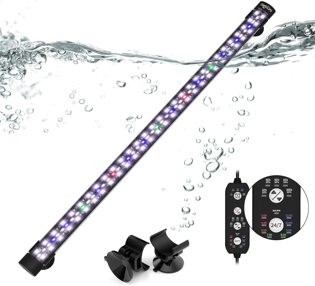 SEAOURA Submersible Aquarium Light for 24 to 43 Inch Fish Tank, 24/7 Cycle Fish Tank Light with Timer, Aquarium Plant Light with Full Spectrum+7 Single Colors, Auto On/Off, Adjustable Brightness (22.8 Inch length)