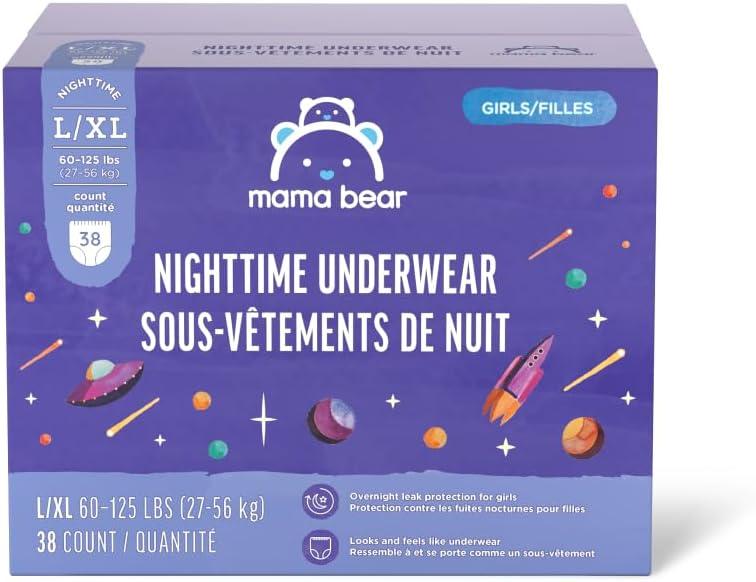 Mama Bear Girl's Nighttime Underwear for Bedwetting, Overnight Protection, Hypoallergenic, Size L/XL (60-125 lbs), 38 Count, White