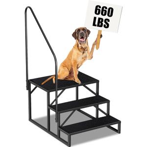 RV Step Stool, 3 Step Ladder, Hot Tub Steps with Handrail, Portable Pool Ladder, 660Lbs Heavy Duty Ladder Shelf Outdoor Mobile Home Stairs for Camper/Porch/SPA Pool/Pet Stairs(1 Pack)