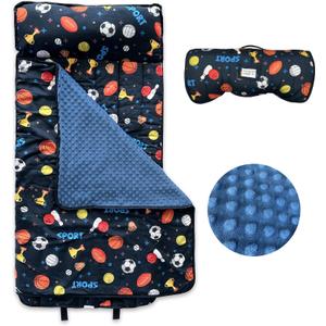 Toddler Nap Mat with Removable Pillow & Minky Blanket Roll Up Storage Kids Sleeping Bag Soft and Comfortable Toddler Sleeping Bags for Travel Camping Daycare Preschool (sports) Toddler Nap Mat with Removable Pillow & Minky Blanket Roll Up Storage Kids Sleeping Bag Soft and Comfortable Toddler Sleeping Bags for Travel Camping Daycare Preschool (sports)