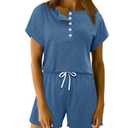 KISSMODA Women's Drawstring Waist Loose Fit Loungewear Set with Pockets (Blue, L)