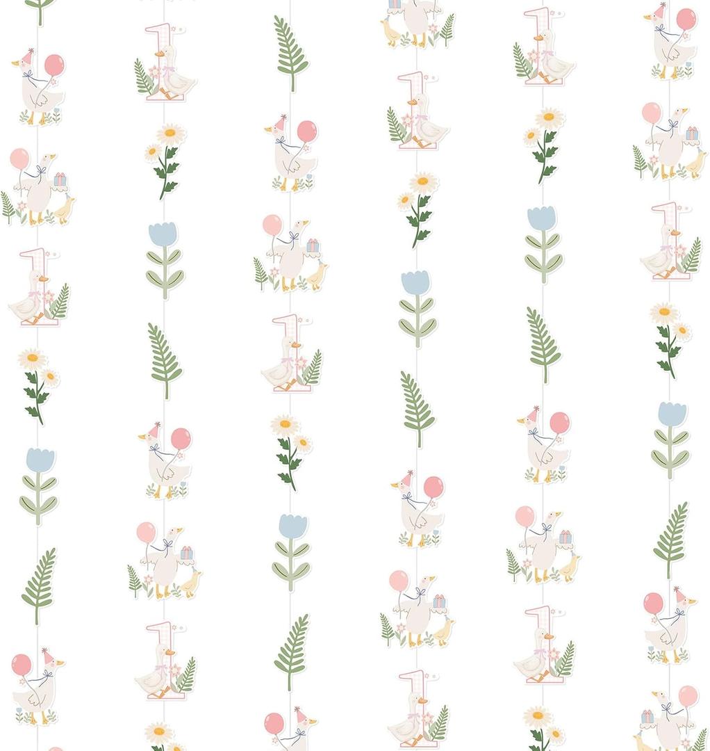 6 Pieces One Silly Goose Birthday Decorations Girls Pink Gingham Paper Rectangular Banner Garland Streamers Duck Birthday Funny Goose Party Supplies